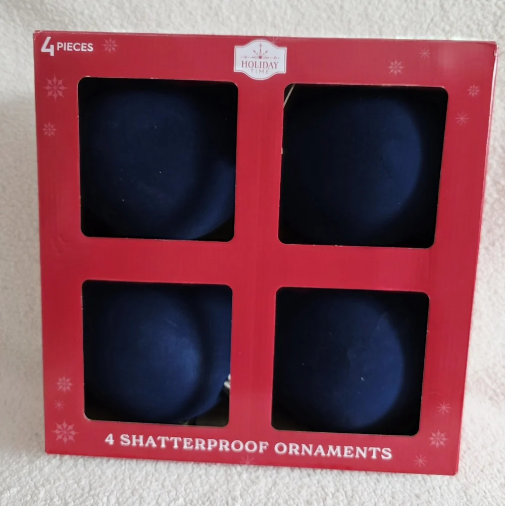 New Holiday Time Flocked Jumbo Shatterproof Christmas Ornaments 6" Navy Blue - Picture 4 of 8